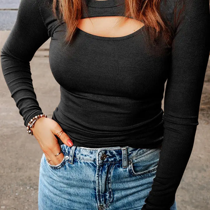 Black Ribbed Peekaboo Long Sleeve