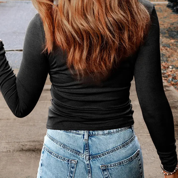 Black Ribbed Peekaboo Long Sleeve