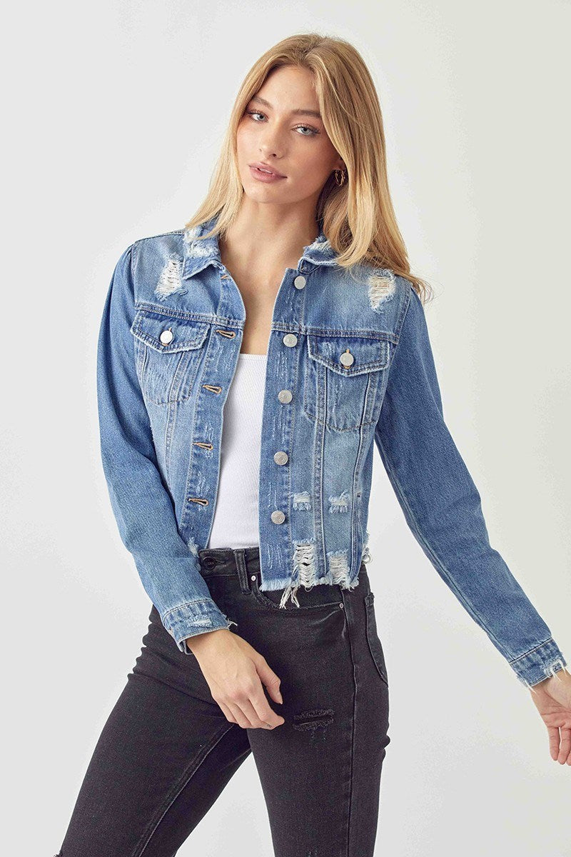Distressed RISEN Denim Jacket