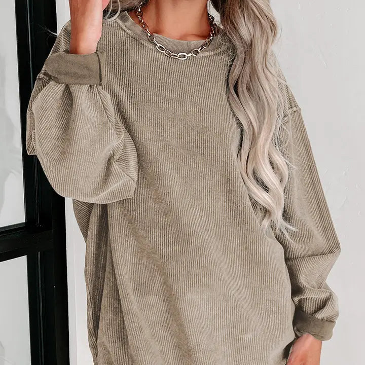 Ribbed Knit Sweatshirt Khaki