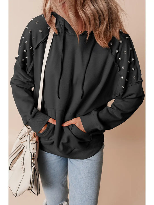 Stud Trim Raglan Sleeve Hoodie
