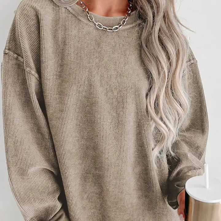 Ribbed Knit Sweatshirt Khaki