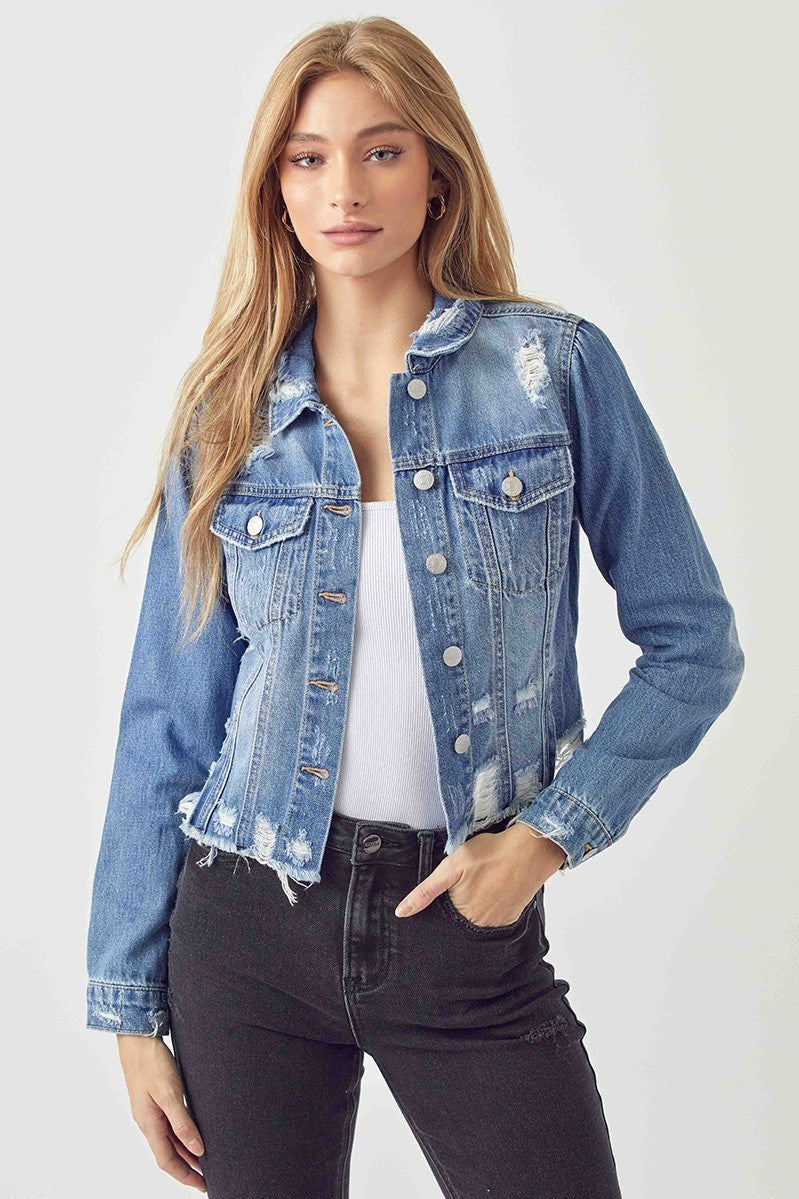 DISTRESSED RISEN DEMIN JACKET