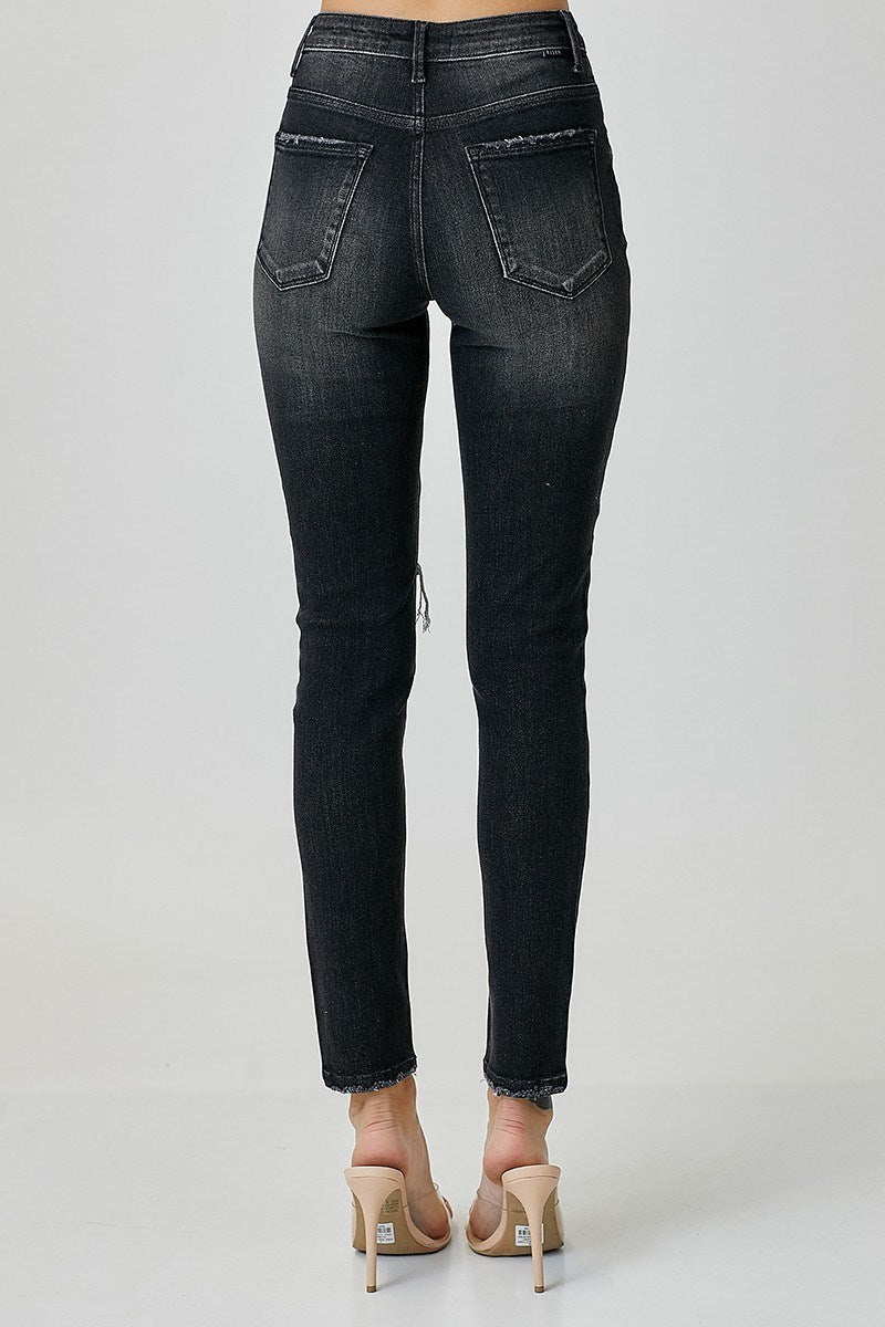 HIGH RISE CROSSOVER RELAXED SKINNY JEANS