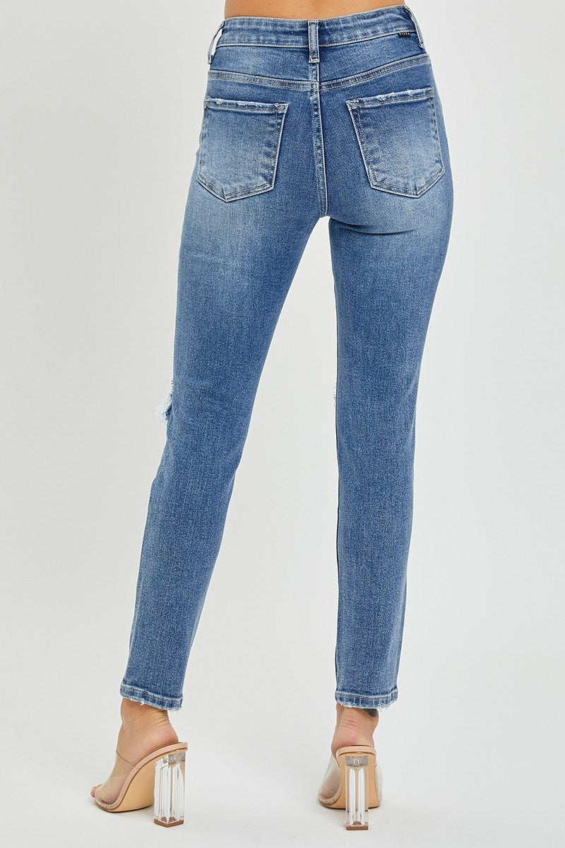 HIGH RISE KNEE DISTRESSED SKINNY JEANS