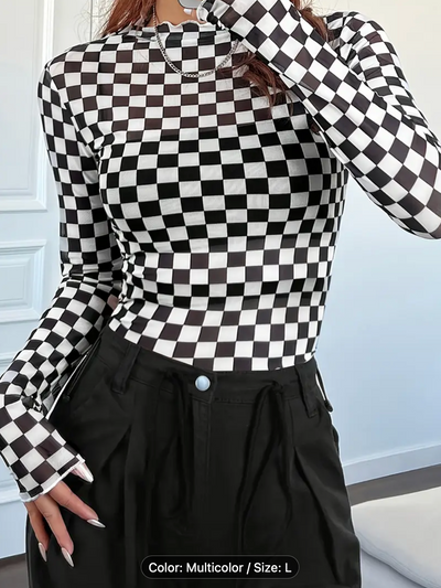 Checker Mesh Long Sleeve