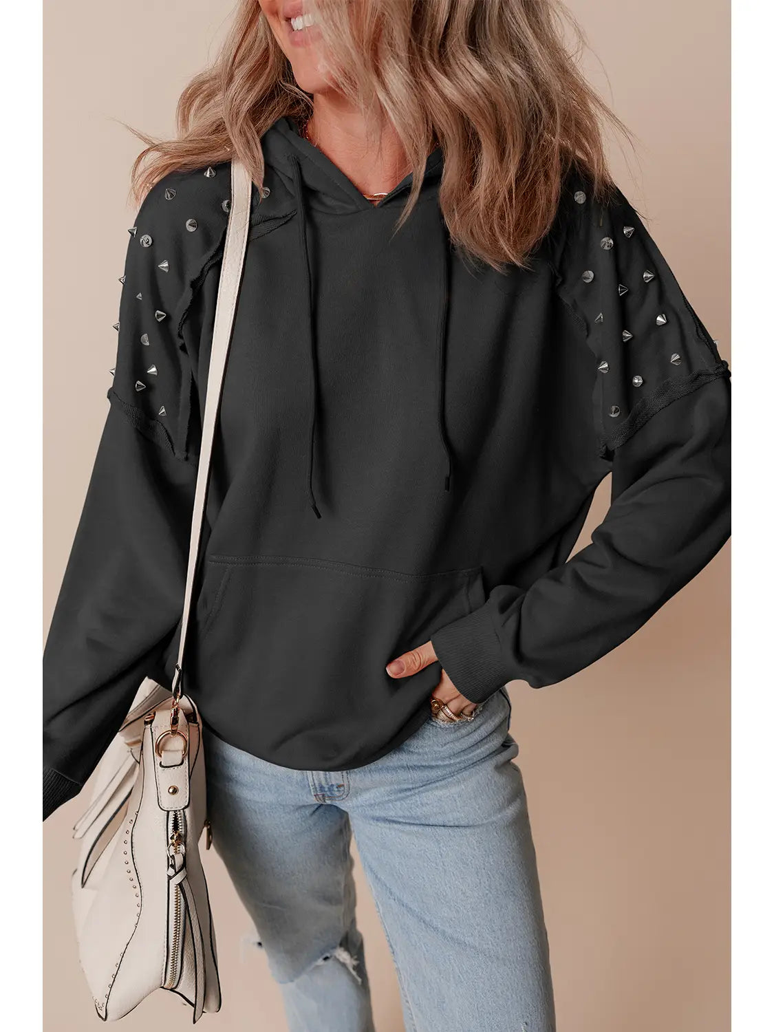 Stud Trim Raglan Sleeve Hoodie
