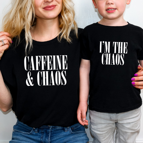 Caffeine & Chaos Puff Letter Tee