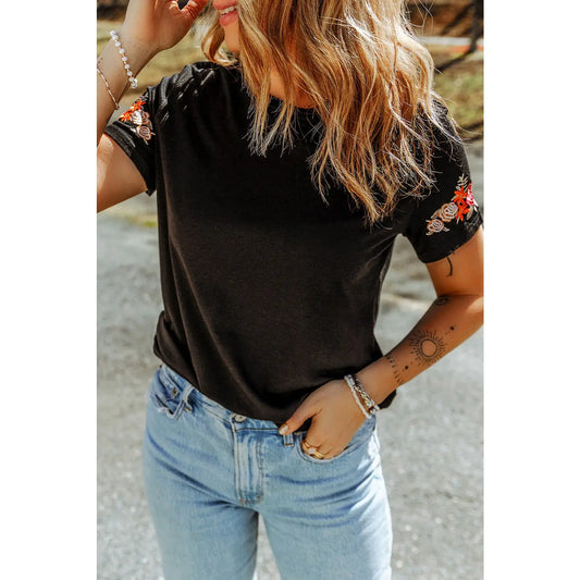 Floral Embroidered Short Sleeve T-Shirt