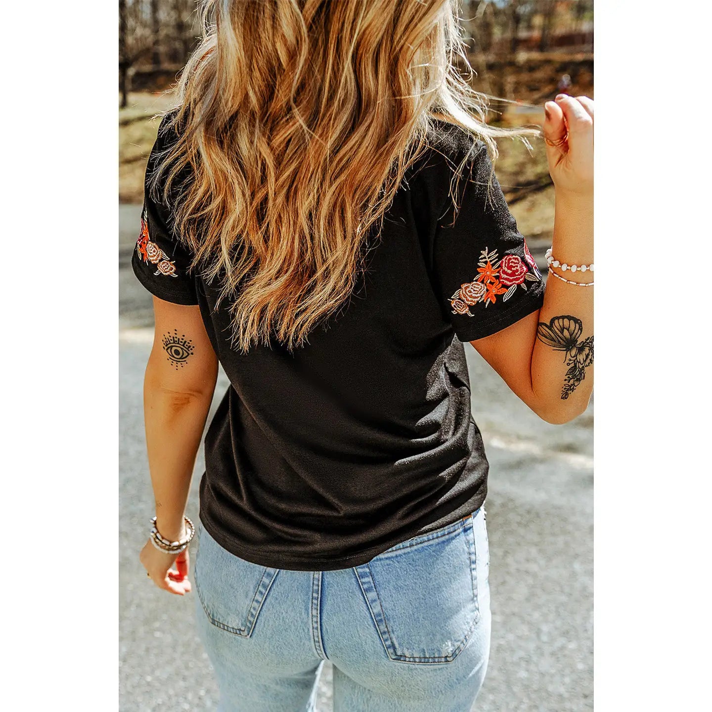 Floral Embroidered Short Sleeve T-Shirt