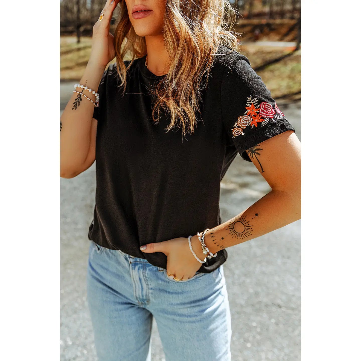 Floral Embroidered Short Sleeve T-Shirt