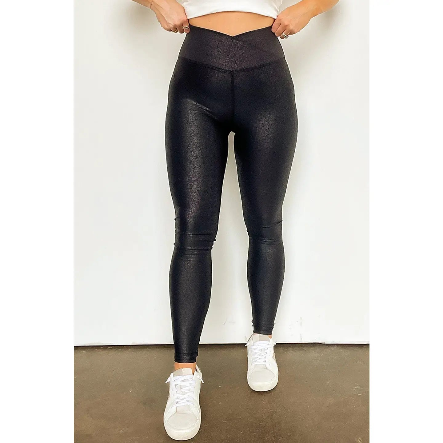 Leather Crossed Dip Waist Leggings