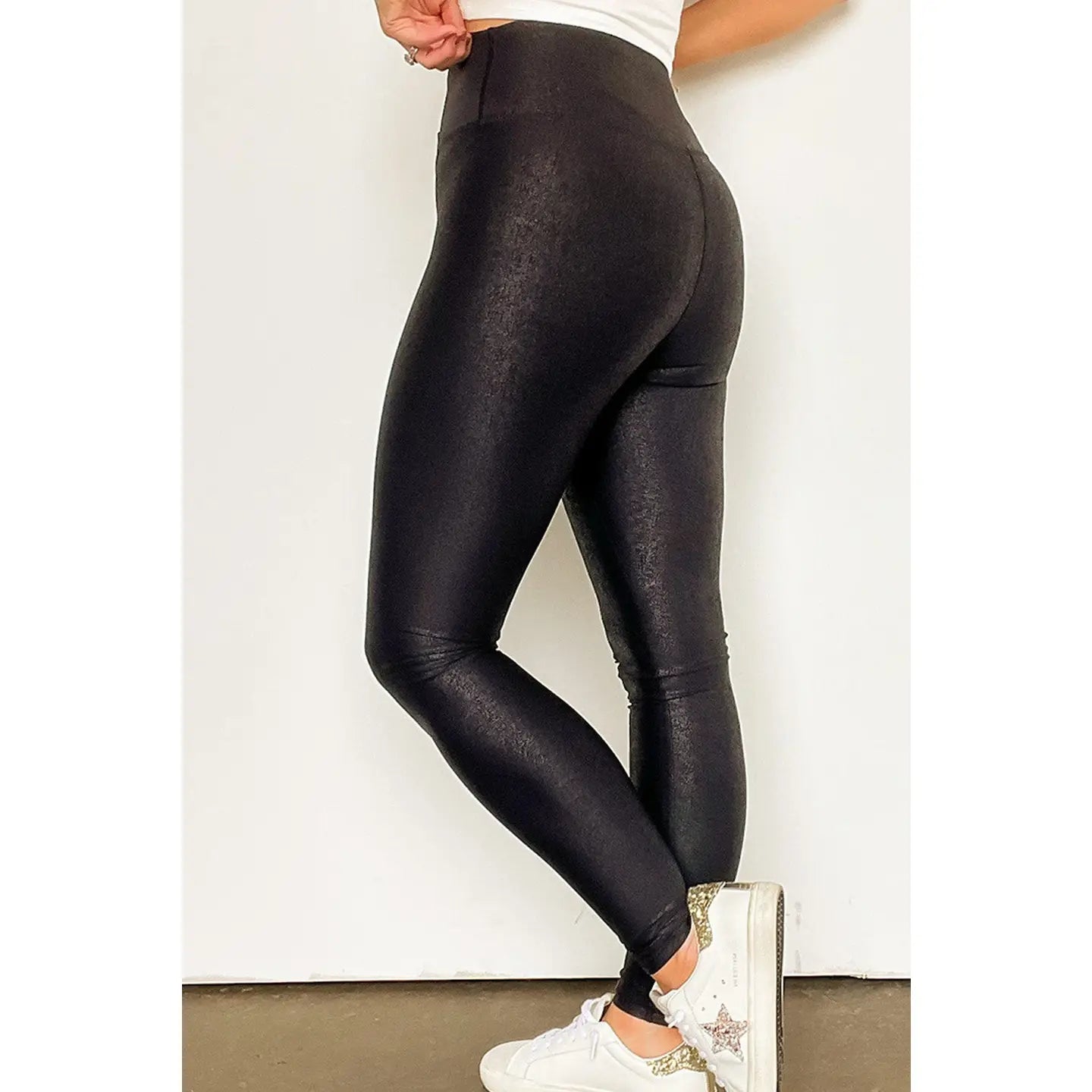 Leather Crossed Dip Waist Leggings