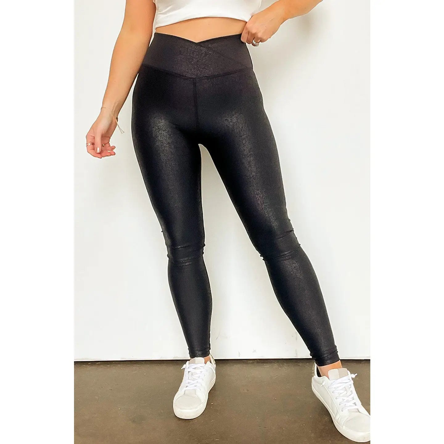 Leather Crossed Dip Waist Leggings